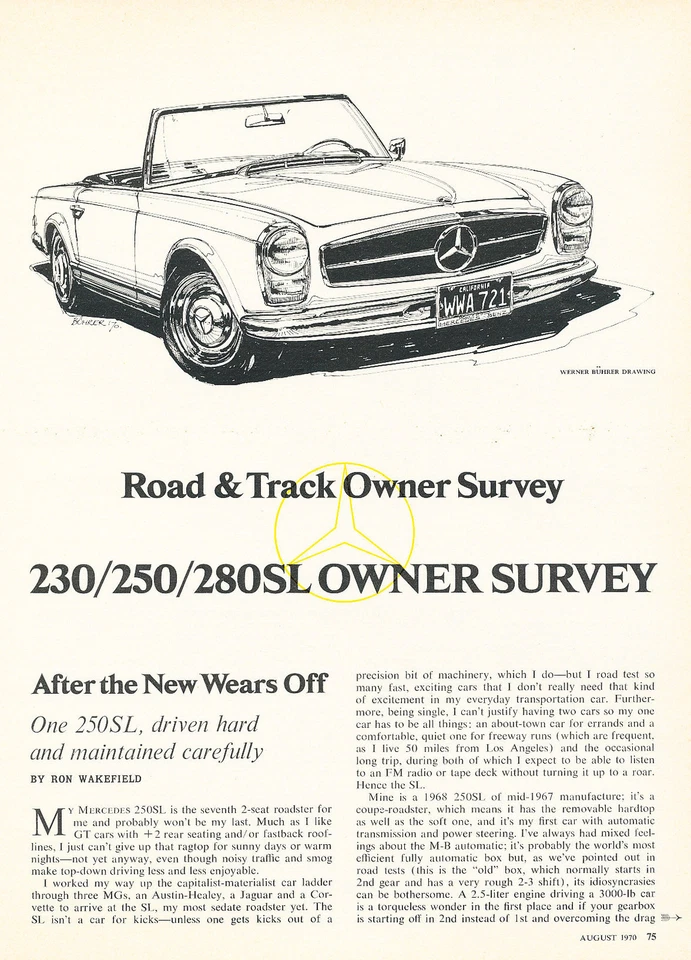 1970 Mercedes Benz 230SL 250SL Survey -  Original Car Review Print Article J388 Foto 1 de 1