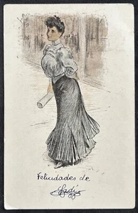 ESPAÑA ~ Papel Enrollado de Belleza de Moda ~ Postal Coloreada a Mano Utrillo - Imagen 1 de 2
