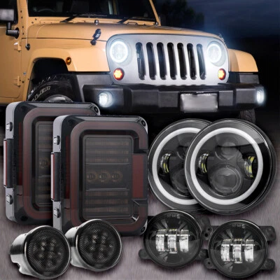 For Jeep Wrangler JK 07-2018 Halo 7" Round LED Headlight+Tail&Turn&Fog light Kit - Image 1 of 4