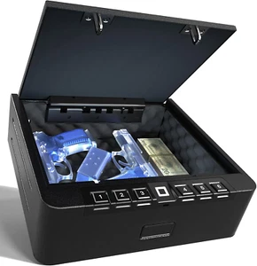 Gun Pistol Safe Biometric Quick-Access Keypad Silent Mode Home Bedside Secure - Picture 1 of 7