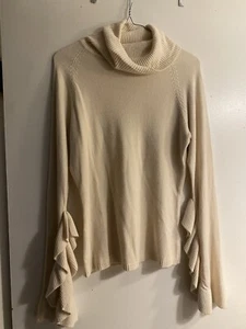 Newport News Women Turtleneck Sweater Cream Ruffled Open Arms Size M - Picture 1 of 3