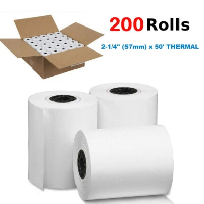 200 rollos de papel térmico 2 1/4 x 50' tarjeta de crédito caja registradora POS papel de recibo Foto 1 de 4