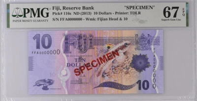 Fiji 10 Dollars ND 2013 P 116s SPECIMEN Superb Gem UNC PMG 67 EPQ - Image 1 of 3