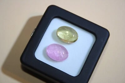 edelsteine24 Einzigartiges Turmalin Cabouchon Paar Gelb & Rosa Madagaskar! A-182 - Bild 1 von 4