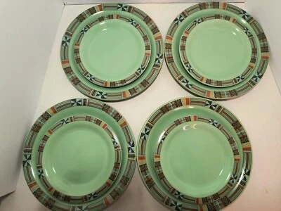 PLATOS AZTECAS VITROMASTER de Gibson VERDE 4 Cena y 4 Postres = 8 DE COLECCIÓN Usar Foto 1 de 4