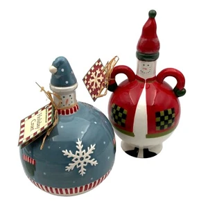 Set of 2 Debbie Mumm 2003 Boston Warehouse Ceramic Snowman Cruet New with Tags - Picture 1 of 20