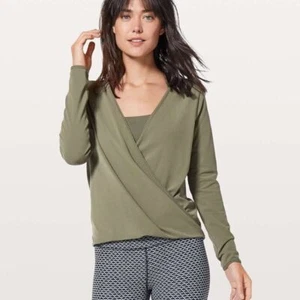 Lululemon Full Freedom LS Top Size 8 Sage Green Wrap Front Layering Long Sleeve - Picture 1 of 9