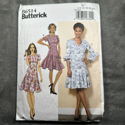 Butterick B6514 Fit Flare Dress Sewing Pattern Sz 14-22 Princess Seams Casual - Image 1 of 4