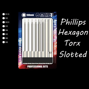 8/10/12x S2 Steel Torx Hex Slotted Phillips Head Batch Magnetic Screwdriver Bits - Picture 1 of 8
