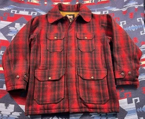 Vintage USA Made Woolrich Wool Red Buffalo Plaid Jacket Mackinaw Hunting Coat L - Picture 1 of 13