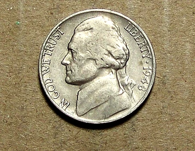 1948    S   JEFFERSON    NICKEL      ACTUAL  COIN                    91113216-05 - Image 1 of 2