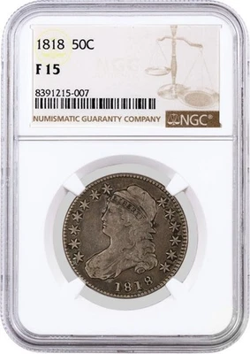 1818 50C Capped Bust Silver Half Dollar NGC F15 Fine Circulated Coin - Image 1 of 4