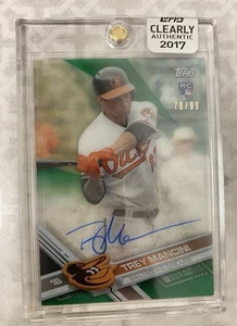 2017 Topps Clearly Authentic TREY MANCINI RC Rookie GREEN On Card Auto 70/99 (A) - Picture 1 of 2