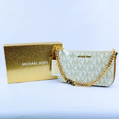 Bolso Michael Kors Jet Set Pequeño Cadena Pouchette Vainilla 38F5GJ6C3B Cuero Nuevo con Etiquetas Foto 1 de 4