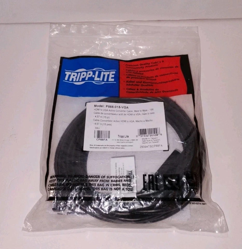 Tripp Lite P566-015-VGA HDMI to VGA Adapter Cable – 15FT Active M/M Converter - Image 1 of 1