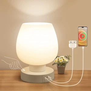 Touch Bedside Table Lamp - Small Lamp for Bedroom with USB C+A Charging Ports... - Picture 1 of 6