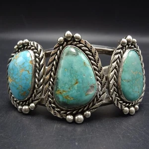 Klassisches altes 70er Jahre TÜRKIS Sterling Silber Armreif ARMBAND Vintage BAUERN - Bild 1 von 13