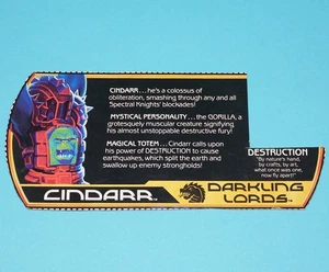VISIONARIES DARKLING LORDS CINDARR FILE CARD FILECARD SPECS 1987 HASBRO - Picture 1 of 1