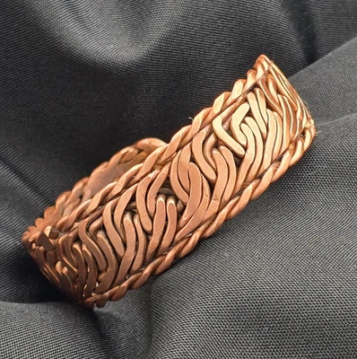 BLACK FRIDAY SALE Hand-Woven Solid Copper Cuff Bracelet 6.75" x 1" Artisan - Image 1 of 3