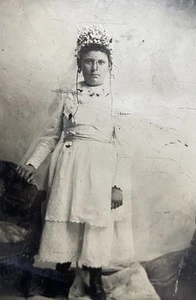 Tintype Girl with Floral Style Hat or Headdress 3" x 5" Antique Photo - Picture 1 of 11