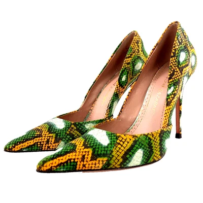 Zapatos de salón JEAN MICHEL CAZABAT Emma piel de serpiente cuero de aguja talla 6 verde amarillo Foto 1 de 4