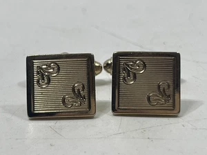 Vintage Gold Tone Cufflinks Square Fleur-de-Lis Design Mid Century Men’s Jewelry - Picture 1 of 2