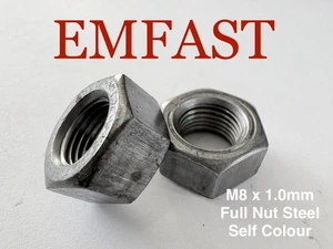 M8 x 1.0 full nut steel plain non-plated metric fine coated spin on 8mm 1mm 13mm - Picture 1 of 3