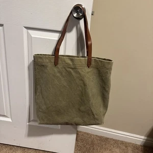 Bolso de Transporte Madewell The Lona Verde Lona Tostado Cuero Italiano Borde Grande - Imagen 1 de 10