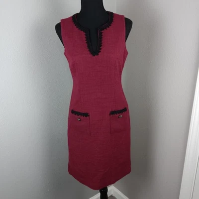 Karl Lagerfeld Paris Dress Womens 2 Maroon Black Trim Pockets Sleeveless Sheath - Image 1 of 4