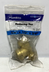 Jones Stephens C77447LF Plumbite Push On Reducing Tee Brass 3/4" x 1/2" x 3/4" - Picture 1 of 6