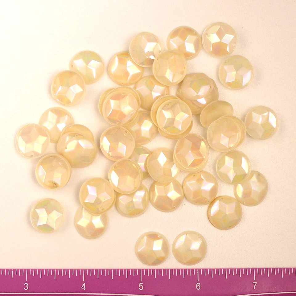 Vintage '30's French Celluloid Domed / Cupped Sequins Cream Iris 15mm 25 pieces - Image 1 of 1