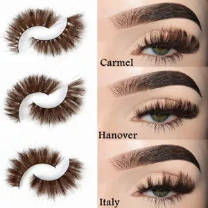 3D Mink Fake Lashes Natural Brown False Colored Eyelashes Thick Long Wispies Ḧ - Picture 1 of 21