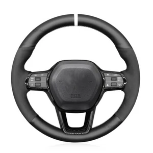 Black Suede Leather White Marker Soft Car Steering Wheel Cover for Honda Civic - Picture 1 of 15