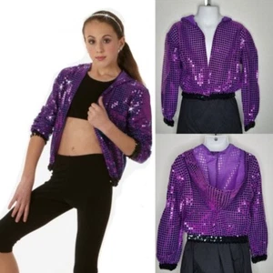 Dancin Machine Child X-Small Jazz Tap Dance Costume PURPLE Sequin Hoodie Jacket - Picture 1 of 7