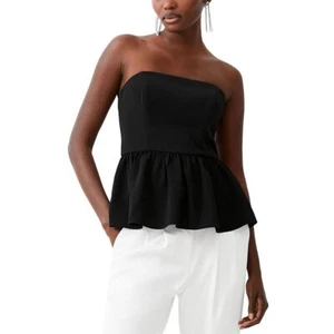 French Connection Womens Peplum Bandeau Strapless Top Black 6 - Picture 1 of 2