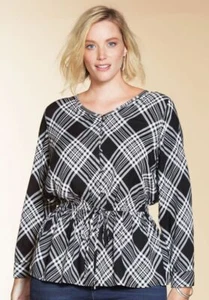 NEW Chelsea Studio Women's Plus Size 1X (22/24) B&W Plaid Tunic Blouse $45.99 - Picture 1 of 9