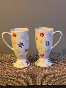 Whittard of Chelsea Pedestal Ceramic Mugs Snowflake Design Sleddin Hill 2005 - Picture 1 of 12