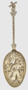 ANTIQUE DUTCH SILVER 800 (1.8 ozt pure silver) SPOON, REPOUSSE WINDMILL, c1830 g - Picture 1 of 5