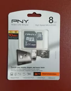 PNY MicroSDHC 8 GB Memory Card + SD Adapter Professional Class 10 Movies & Music - Picture 1 of 2