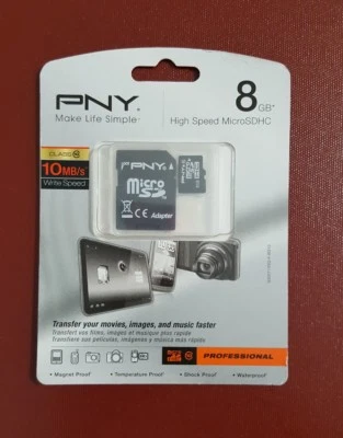 PNY MicroSDHC 8 GB Memory Card + SD Adapter Professional Class 10 Movies & Music - Image 1 of 2