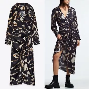 NWT Zara printed wrap dress, black L - Picture 1 of 6