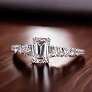 18k Gold Wedding Ring 5 6 7 1.65 Ct Emerald Cut IGI Lab Grown Diamond White - Picture 1 of 15