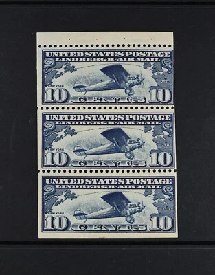 USA Scott # C10-A Pane of 3 Fine OG NH MNH 10c Air Mail US Stamps Cat $115  C10A - Image 1 of 2