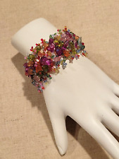 Semi Precious Stone chip  &  Seed Bead Woven Wide Band Multi Color Bracelet