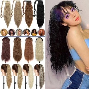 Long Corn Wave Ponytail Clip In Deep Wavy Curly Hair Piece Extensions as Human - Picture 1 of 34