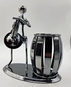Metal Musician French Horn Player Figure Metal Sculpture Pencil Holder - Picture 1 of 8