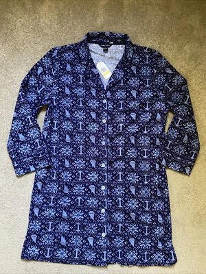 女式 Nautica M 码海军蓝印花睡眠衬衫全新带标签 — 第 1/4 张图片