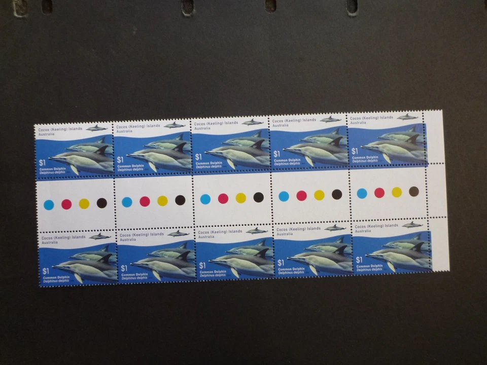 Cocos Island 2016 Common Dolphins Gutter Strip 10 Mint Stamps - Image 1 of 1