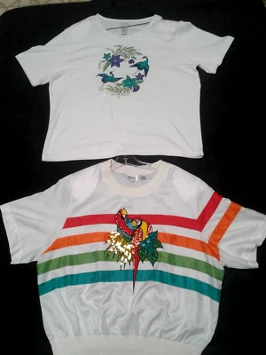 Juego de 2 tops vintage de loro y flamenco con lentejuelas Leslie Fay and Koret XL/2X Foto 1 de 4