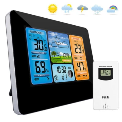 Funk Wetterstation Mit Farbdisplay Thermometer Digitale Wecker Innen-Außensensor - Bild 1 von 4
